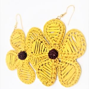 Iraca Palm Earrings Yellow Flowers